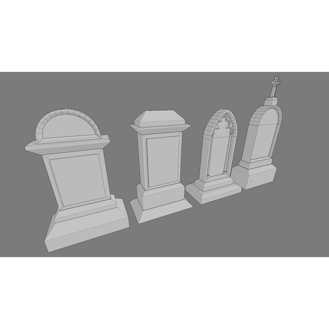 Cemetery Gravestone 3D Model – Low Poly Game Asset, FBX, OBJ - View 8