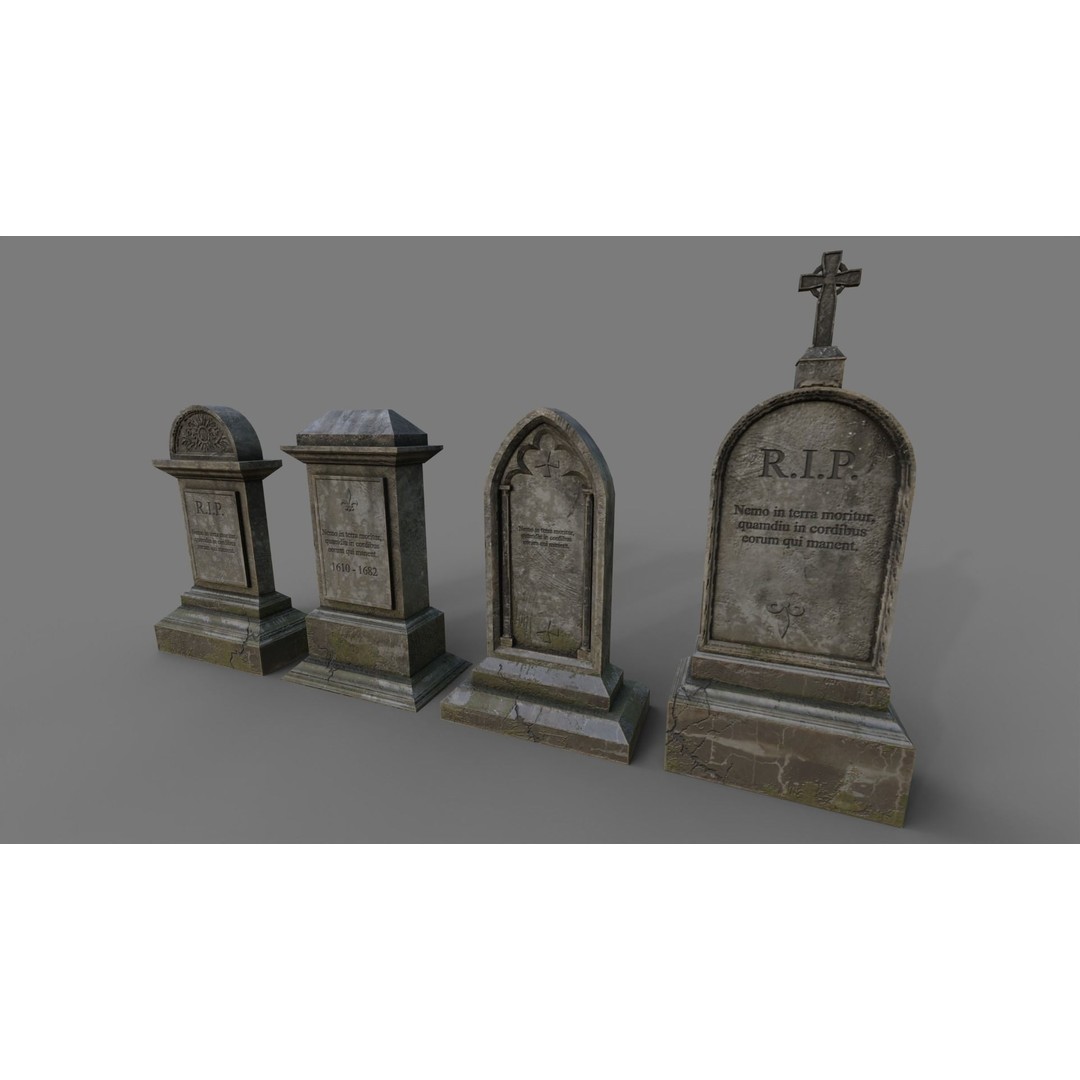 Cemetery Gravestone 3D Model – Low Poly Game Asset, FBX, OBJ - View 9