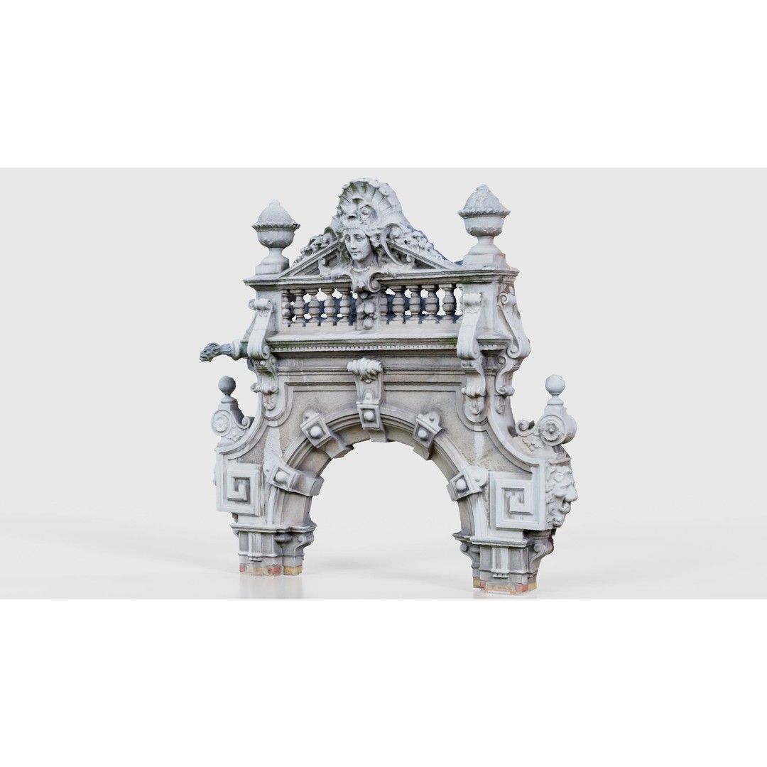 Decorative Door Head 3D Model – Low Poly Arch with Statue, FBX
