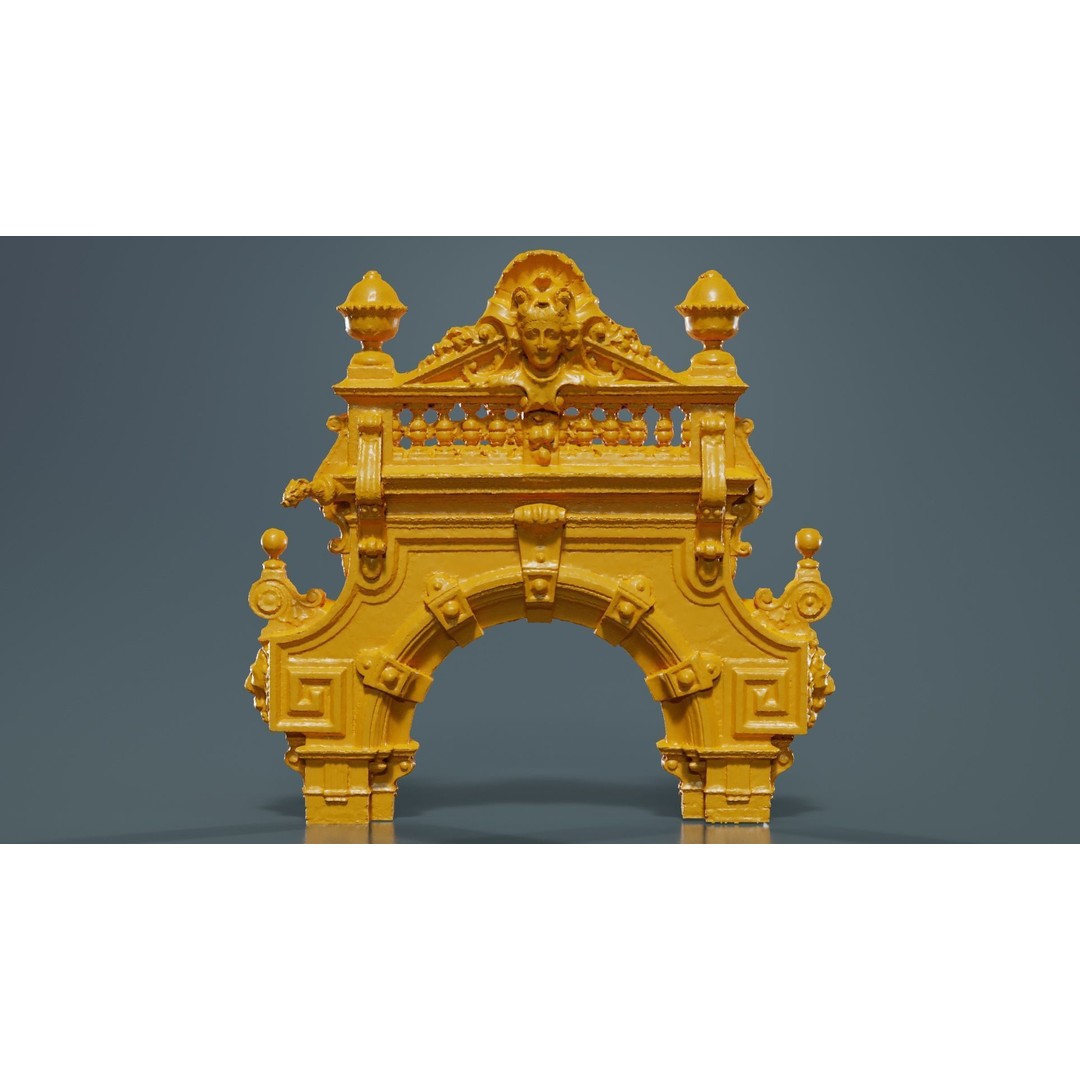 Decorative Door Head 3D Model – Low Poly Arch with Statue, FBX - View 14