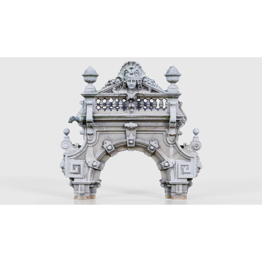 Decorative Door Head 3D Model – Low Poly Arch with Statue, FBX - View 17