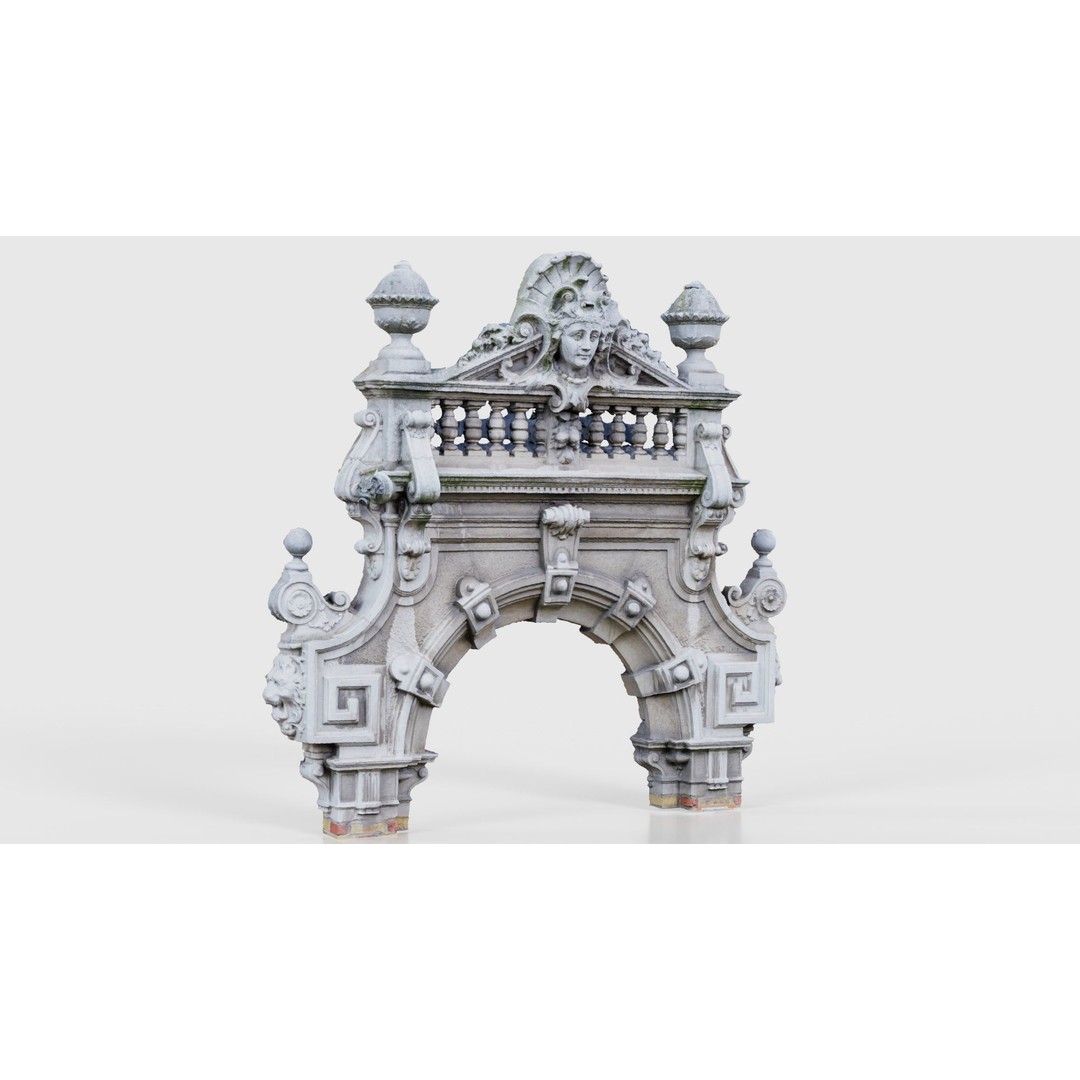 Decorative Door Head 3D Model – Low Poly Arch with Statue, FBX - View 18