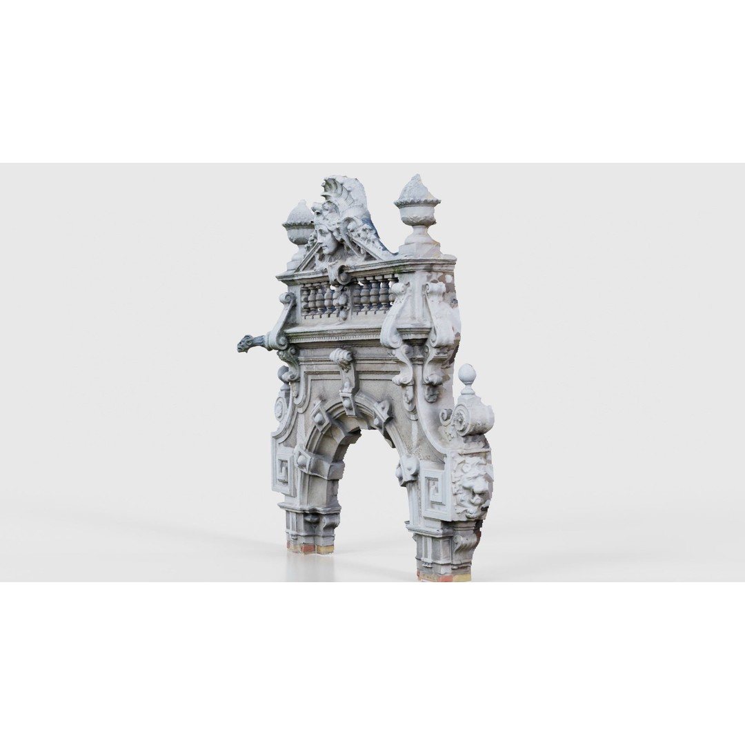 Decorative Door Head 3D Model – Low Poly Arch with Statue, FBX - View 27