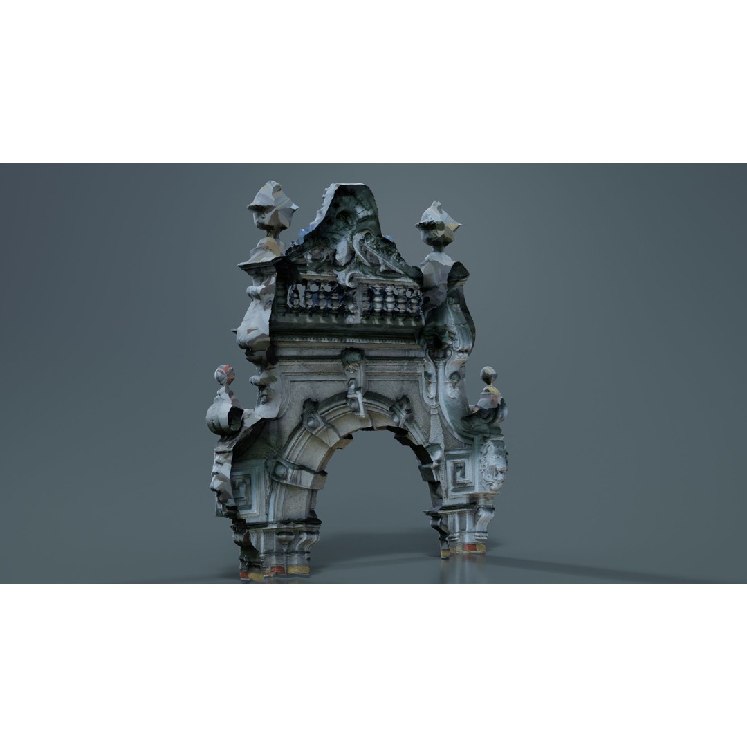 Decorative Door Head 3D Model – Low Poly Arch with Statue, FBX - View 4