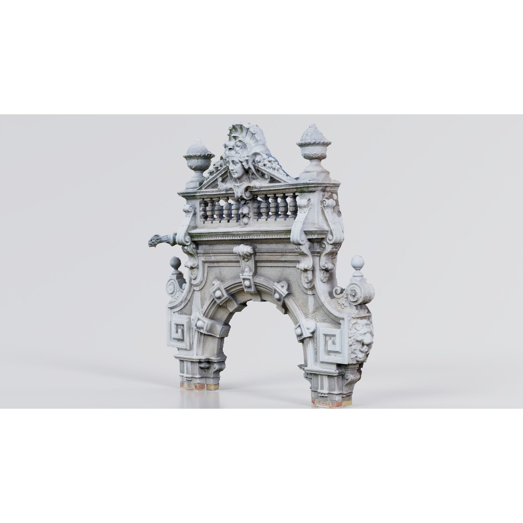 Decorative Door Head 3D Model – Low Poly Arch with Statue, FBX - View 5