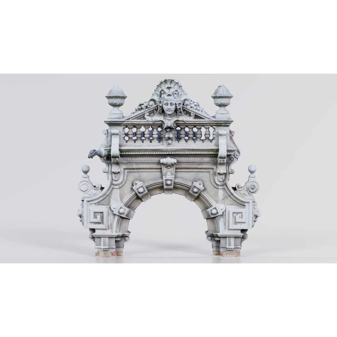 Decorative Door Head 3D Model – Low Poly Arch with Statue, FBX - View 6