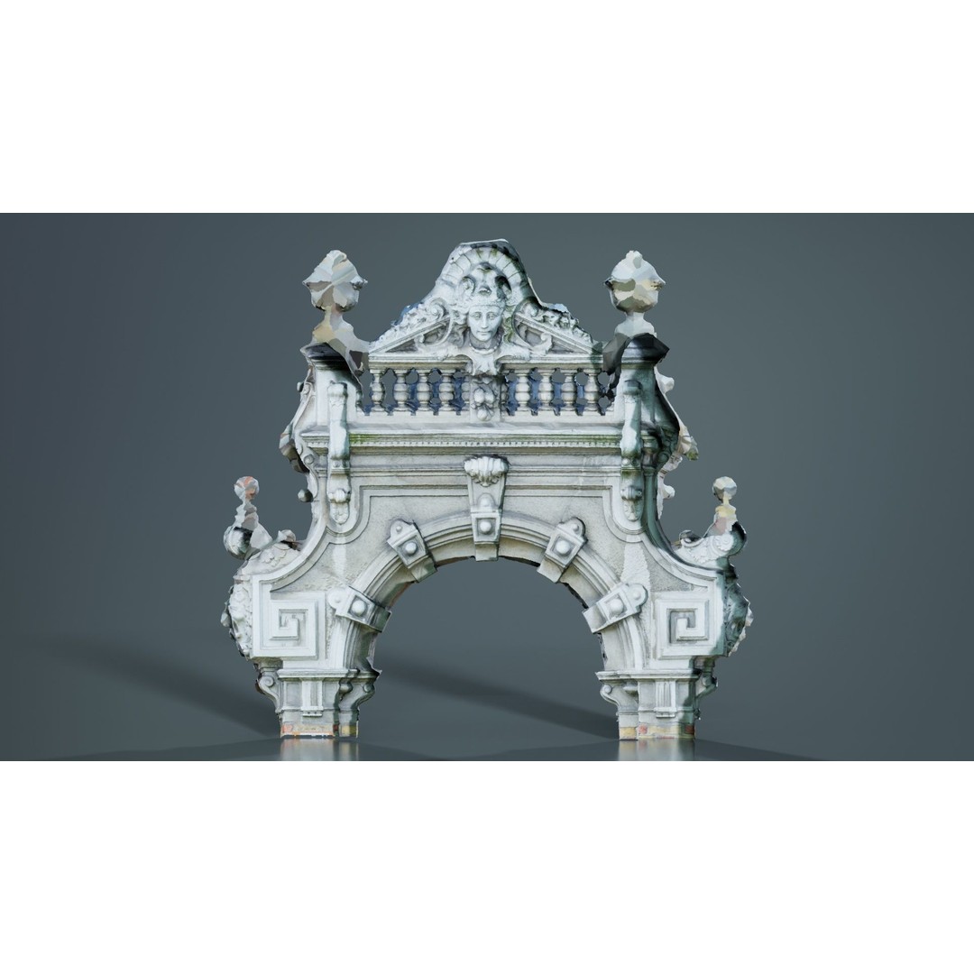Decorative Door Head 3D Model – Low Poly Arch with Statue, FBX - View 7
