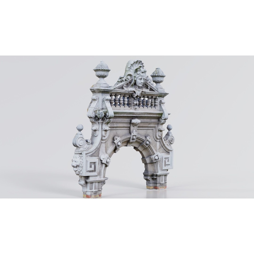 Decorative Door Head 3D Model – Low Poly Arch with Statue, FBX - View 8