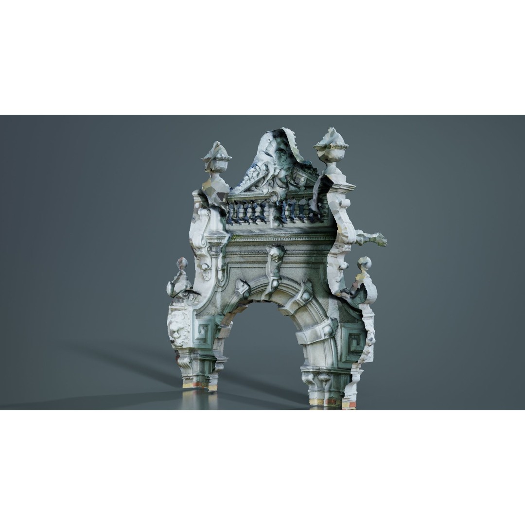 Decorative Door Head 3D Model – Low Poly Arch with Statue, FBX - View 9