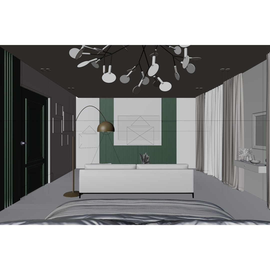 Green Apartment 3D Model – High Poly Interior Scene, Blender