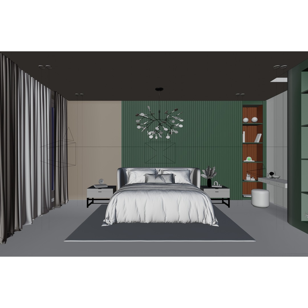 Green Apartment 3D Model – High Poly Interior Scene, Blender - View 10