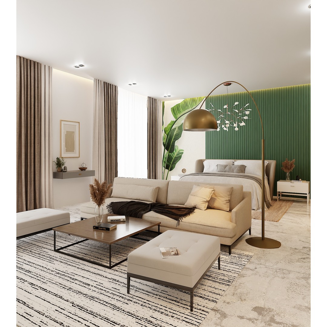 Green Apartment 3D Model – High Poly Interior Scene, Blender - View 3