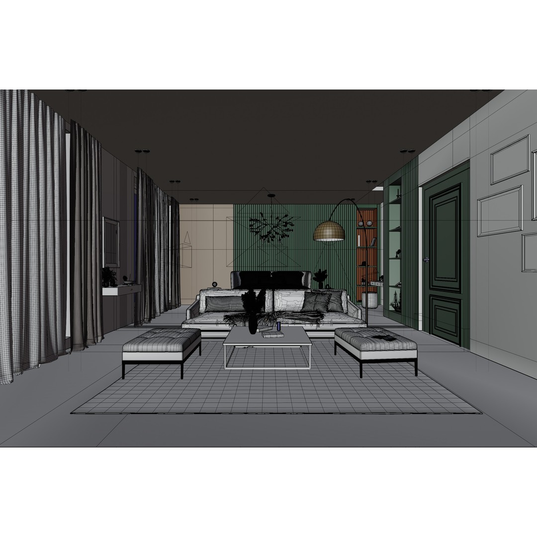 Green Apartment 3D Model – High Poly Interior Scene, Blender - View 7