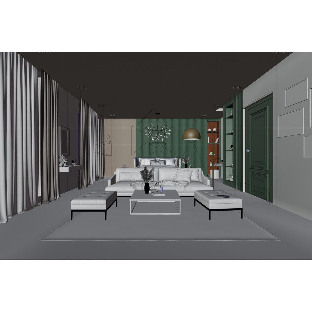 Green Apartment 3D Model – High Poly Interior Scene, Blender - View 8