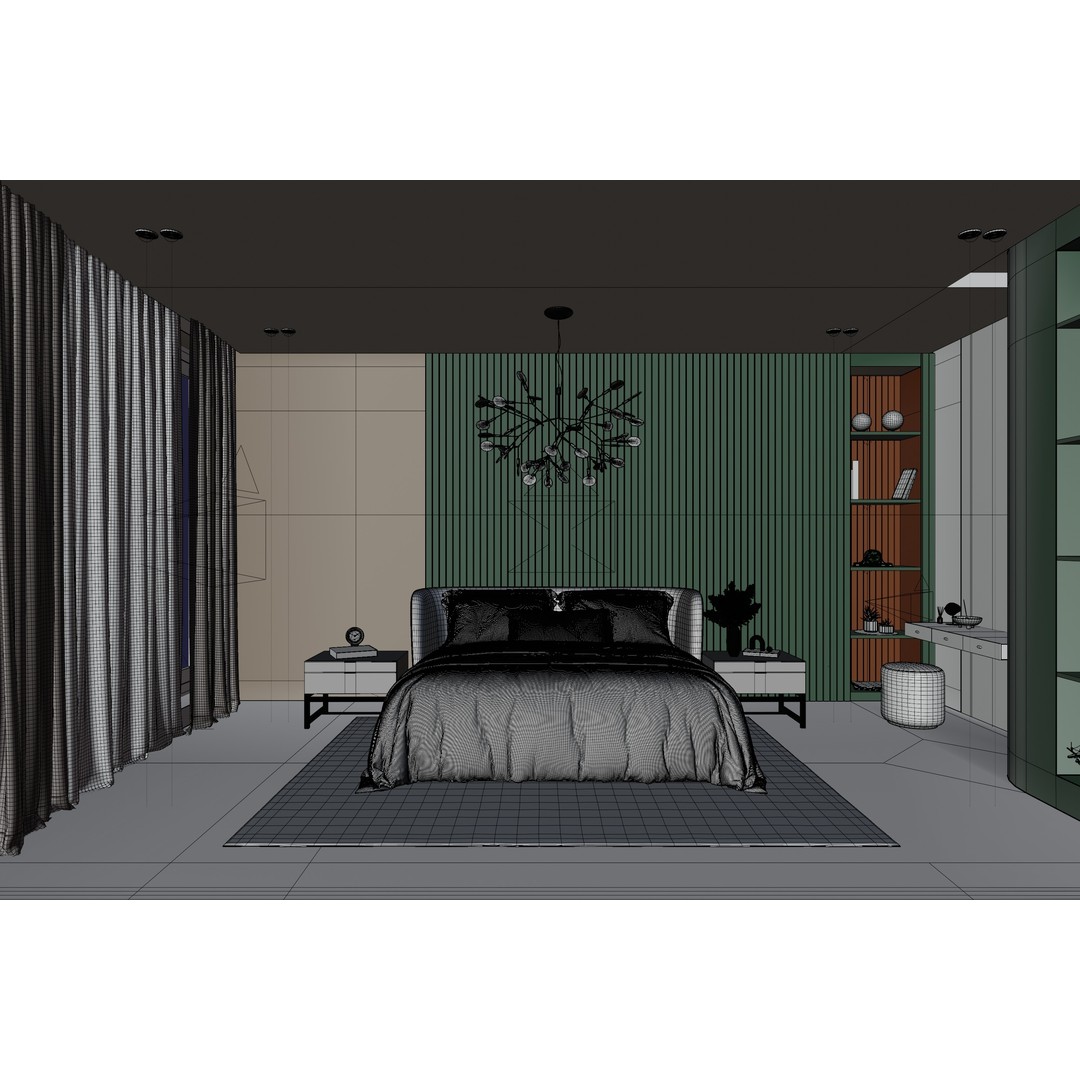 Green Apartment 3D Model – High Poly Interior Scene, Blender - View 9