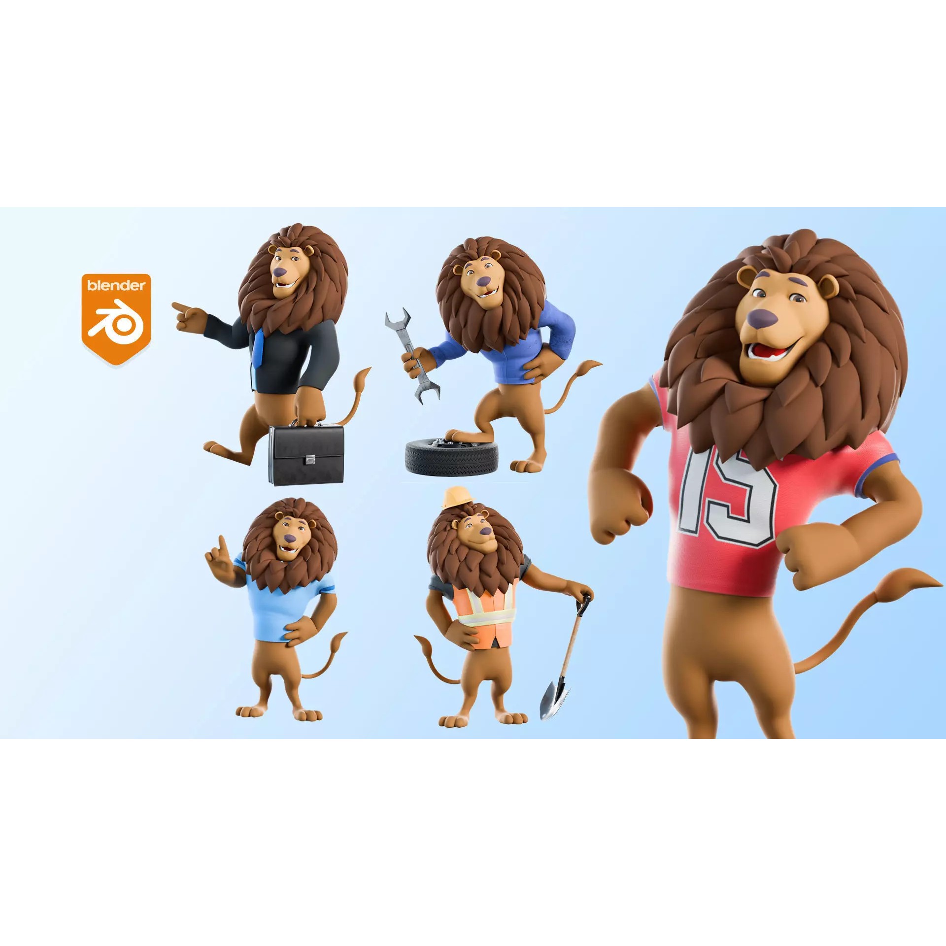 Cartoon Lion Mascot - Rigged Game-Ready 3D Model - View 2