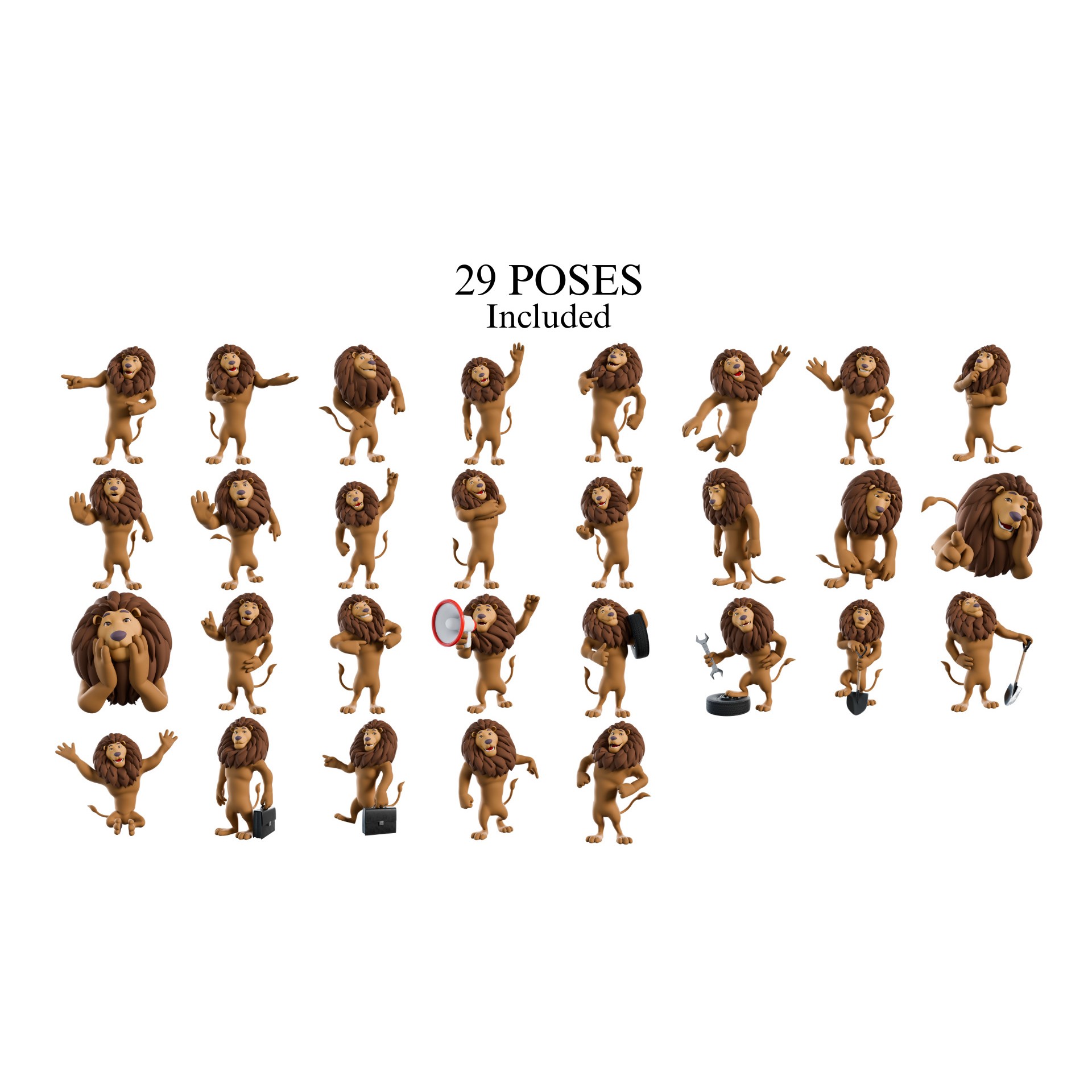 Cartoon Lion Mascot - Rigged Game-Ready 3D Model - View 3