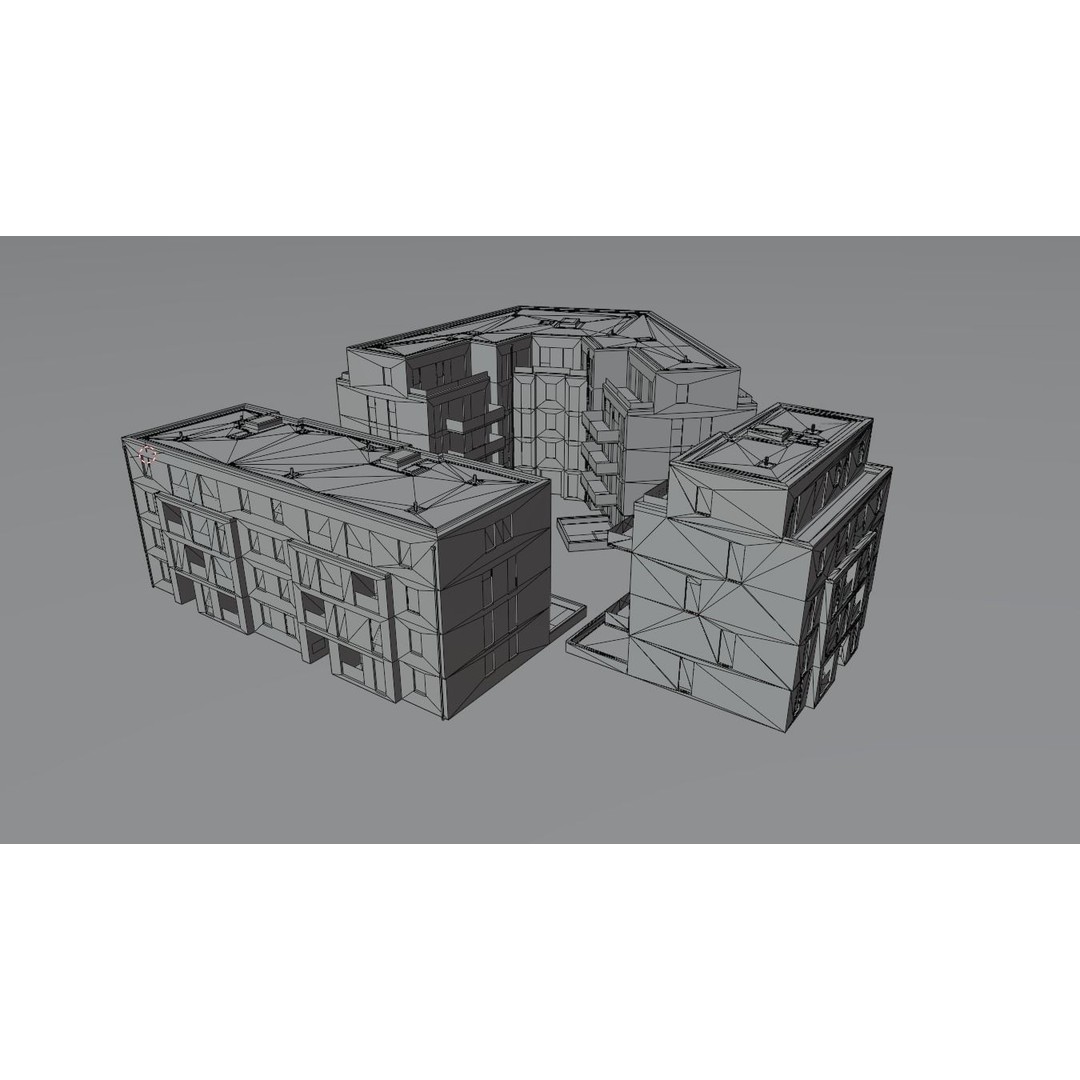 Modern Apartment Buildings 3D Model – Low Poly European Game Asset, FBX