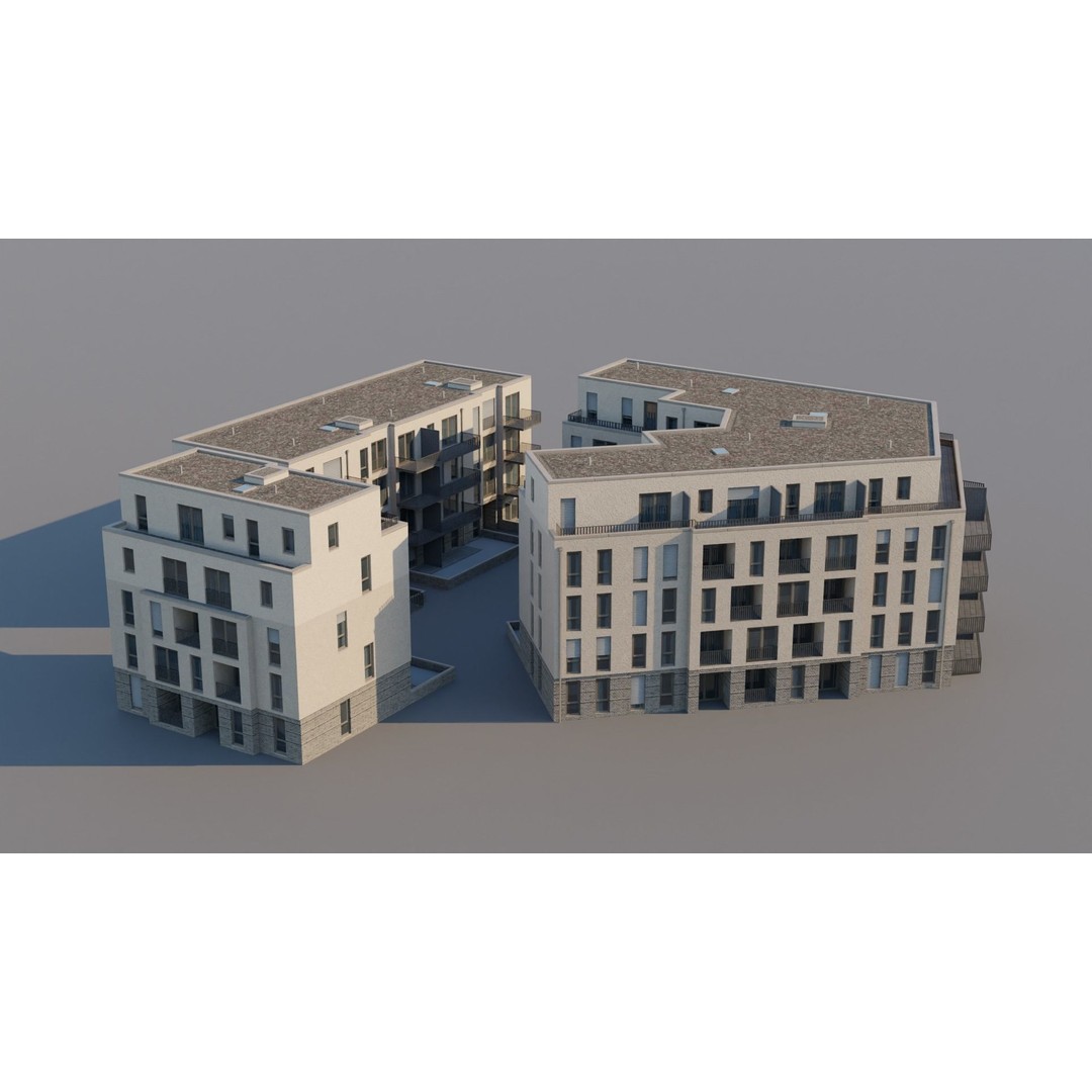 Modern Apartment Buildings 3D Model – Low Poly European Game Asset, FBX - View 10
