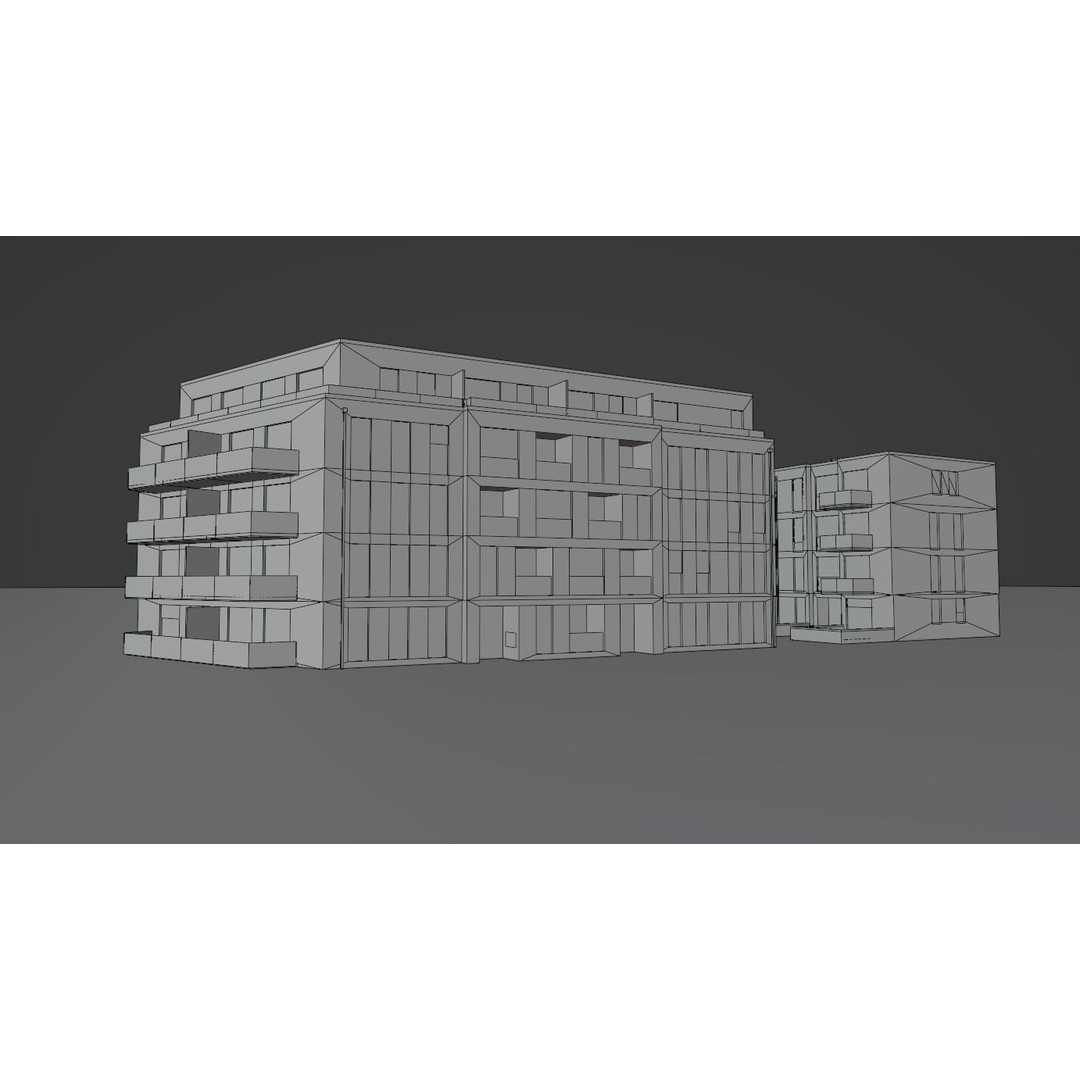 Modern Apartment Buildings 3D Model – Low Poly European Game Asset, FBX - View 11