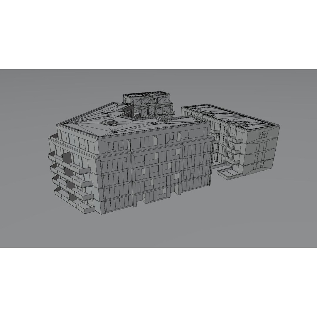 Modern Apartment Buildings 3D Model – Low Poly European Game Asset, FBX - View 12