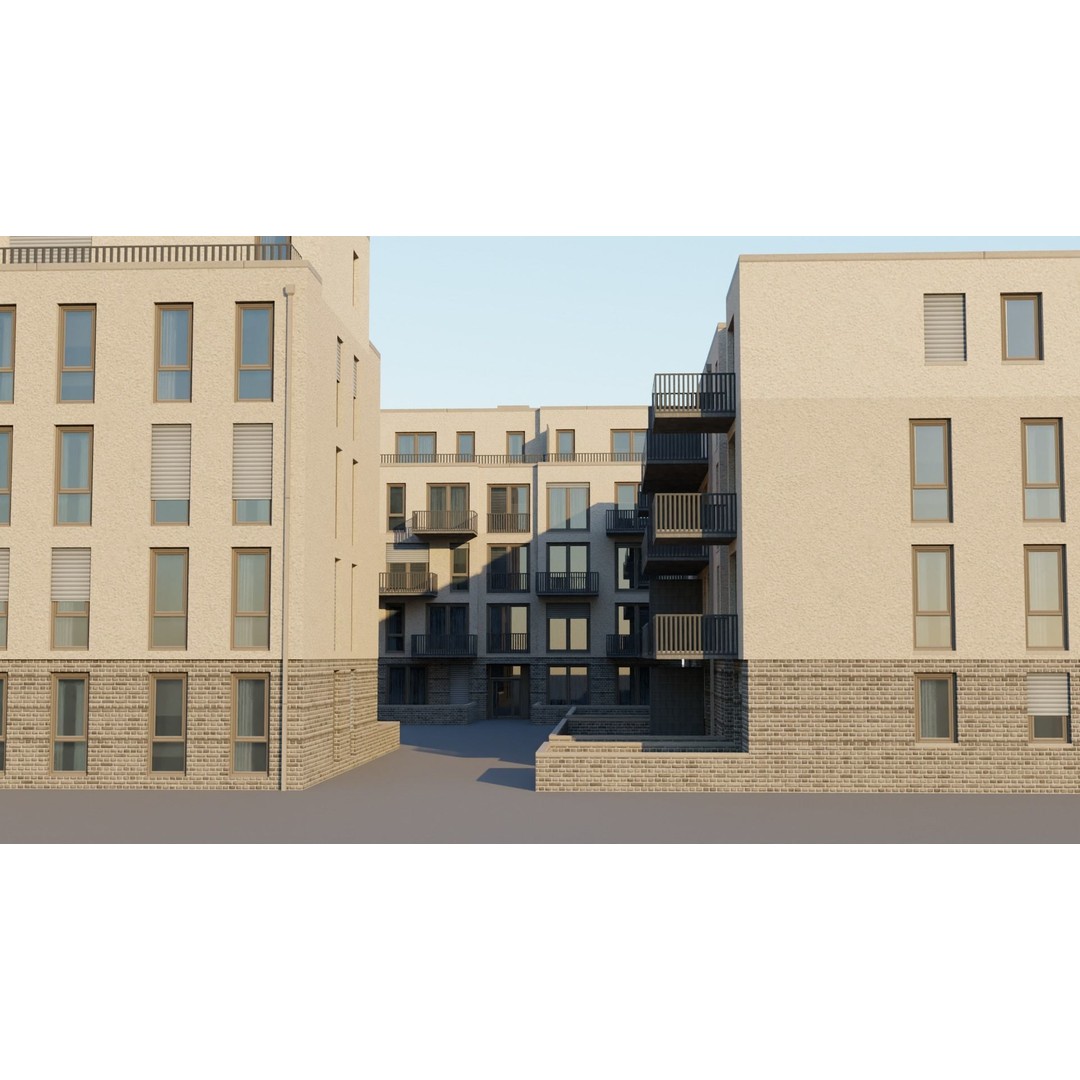Modern Apartment Buildings 3D Model – Low Poly European Game Asset, FBX - View 4