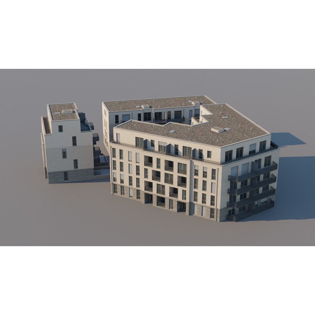 Modern Apartment Buildings 3D Model – Low Poly European Game Asset, FBX - View 5