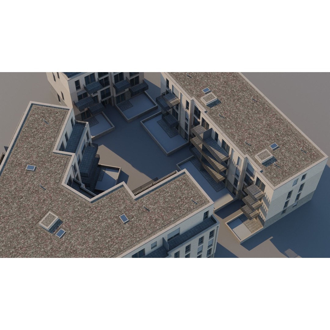 Modern Apartment Buildings 3D Model – Low Poly European Game Asset, FBX - View 6