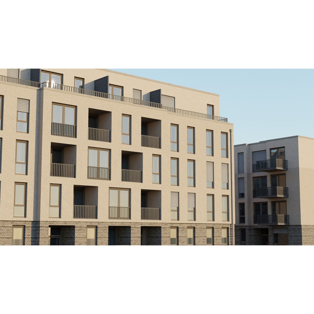 Modern Apartment Buildings 3D Model – Low Poly European Game Asset, FBX - View 7