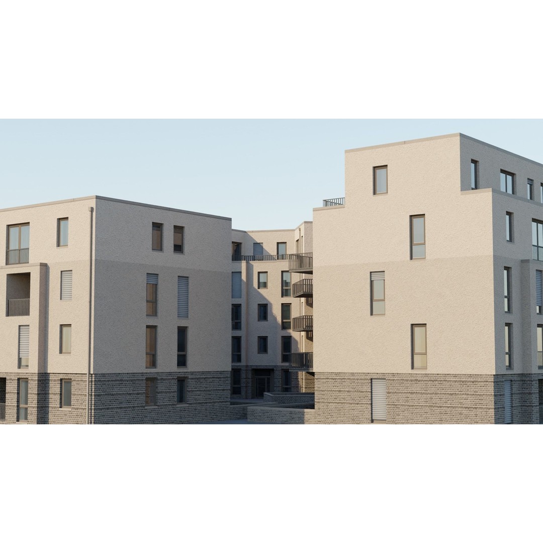 Modern Apartment Buildings 3D Model – Low Poly European Game Asset, FBX - View 8