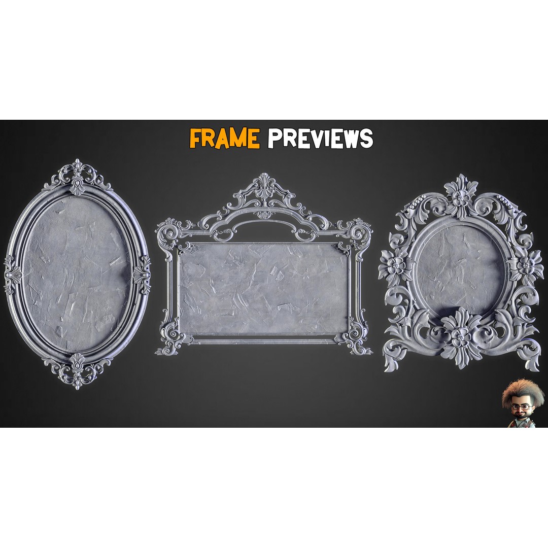 Vintage Mirror Frames 3D Model – Artisan Low-Poly Collection, FBX, OBJ, Blender - View 3