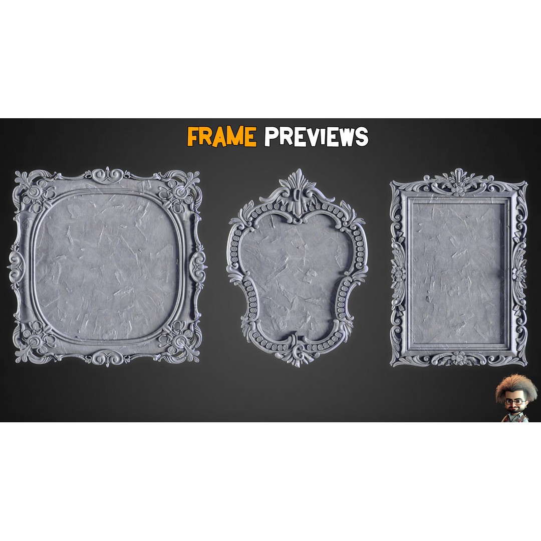 Vintage Mirror Frames 3D Model – Artisan Low-Poly Collection, FBX, OBJ, Blender - View 4