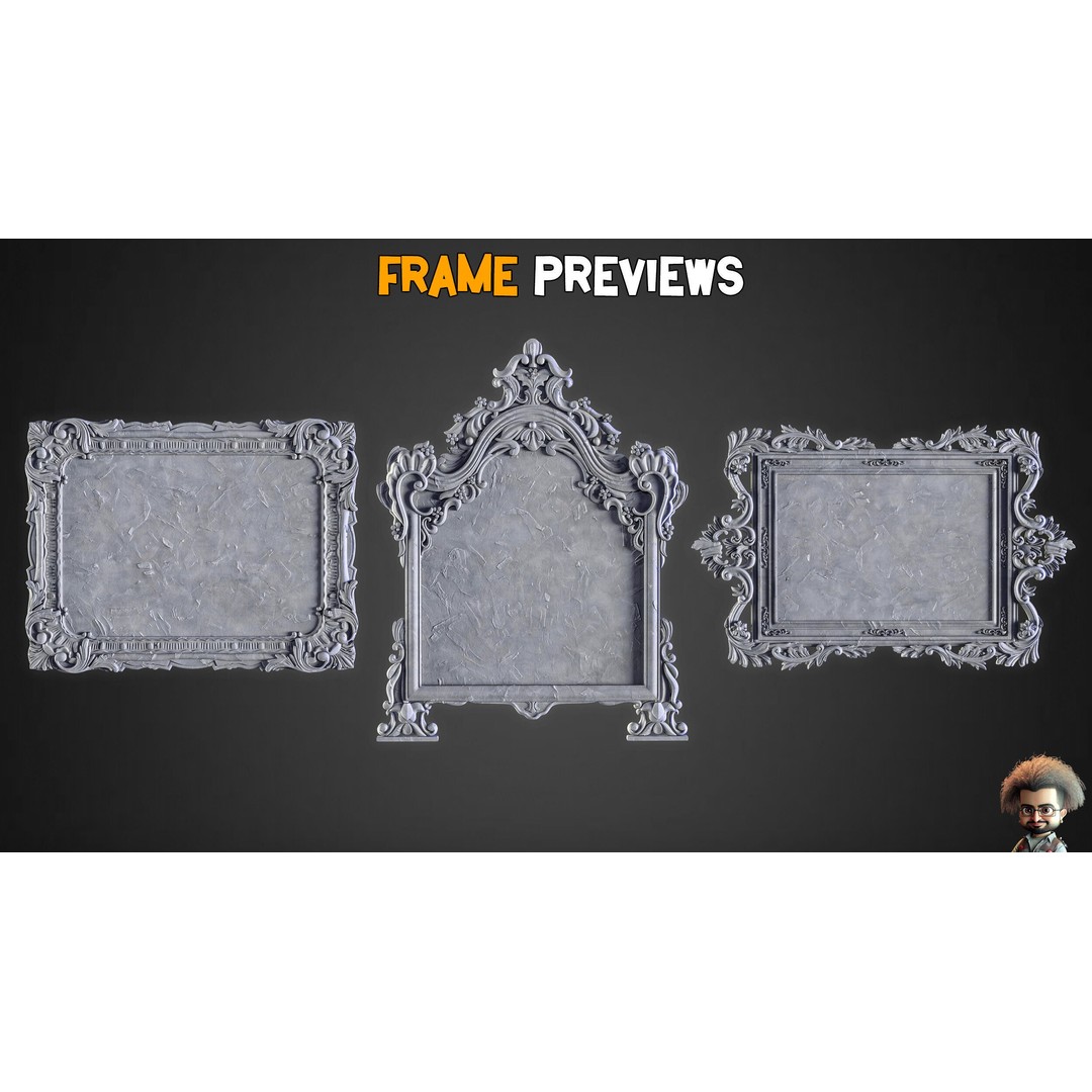 Vintage Mirror Frames 3D Model – Artisan Low-Poly Collection, FBX, OBJ, Blender - View 5
