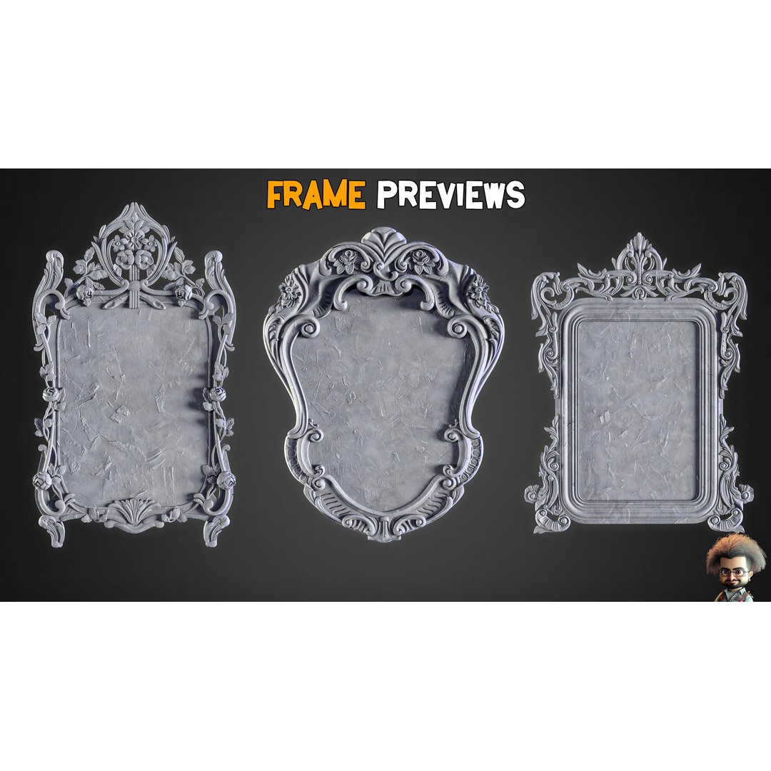 Vintage Mirror Frames 3D Model – Artisan Low-Poly Collection, FBX, OBJ, Blender - View 6