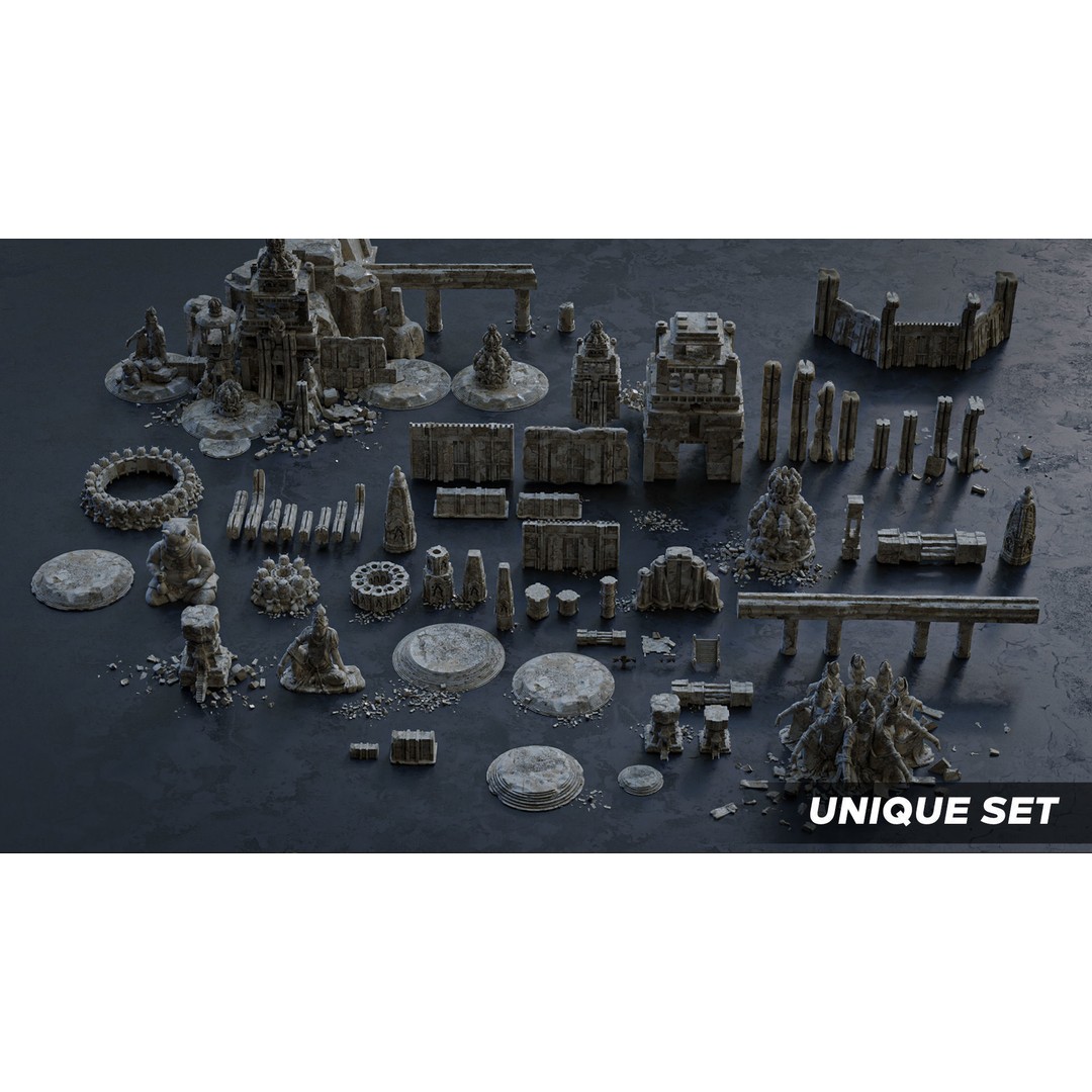 Ancient Temple 3D Model – Historic Kitbash Asset Pack, FBX - View 3