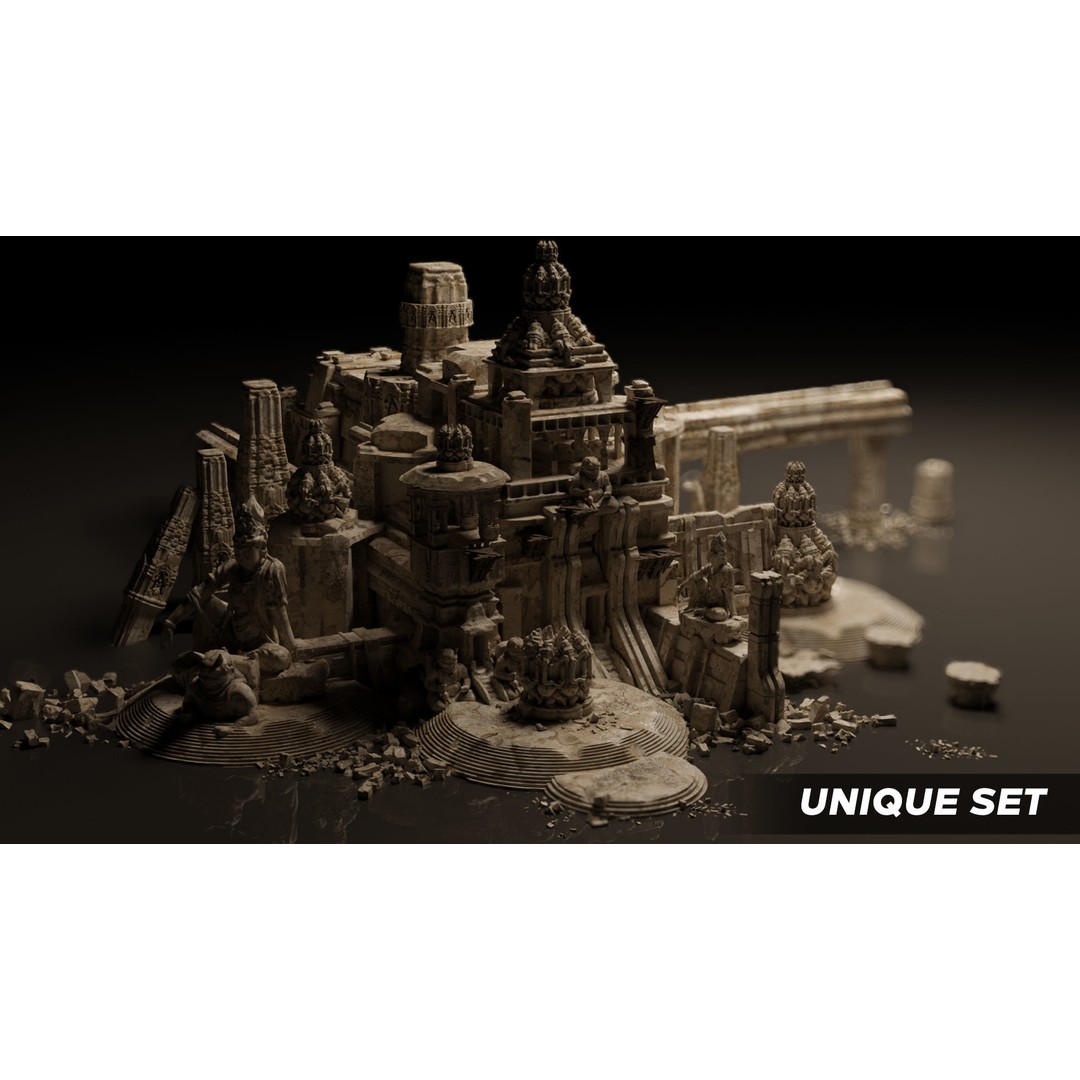Ancient Temple 3D Model – Historic Kitbash Asset Pack, FBX - View 4