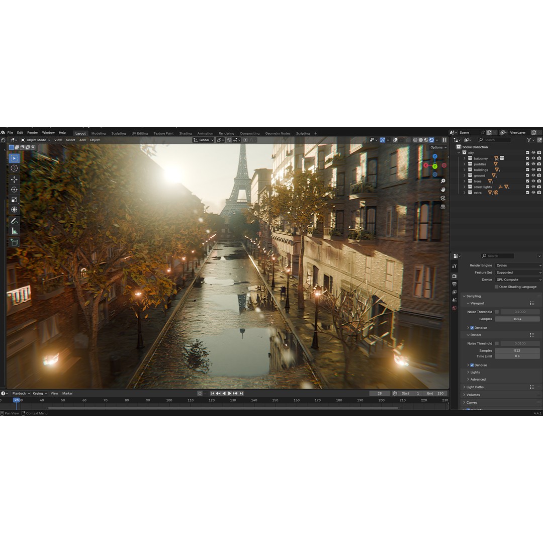 Paris Street Scene 3D Model – Urban Environment, Blender, FBX, OBJ - View 12