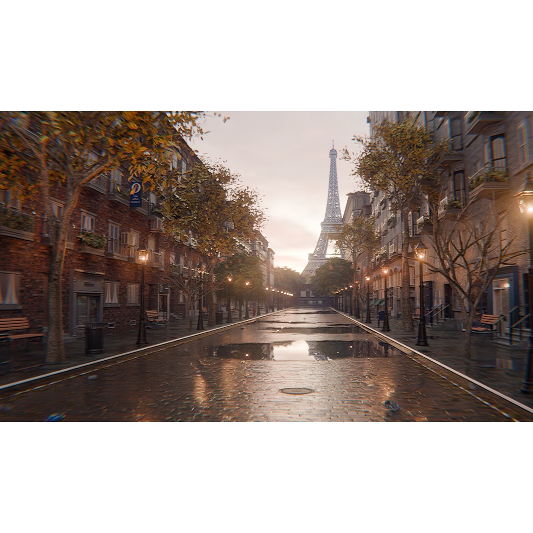 Paris Street Scene 3D Model – Urban Environment, Blender, FBX, OBJ - View 3