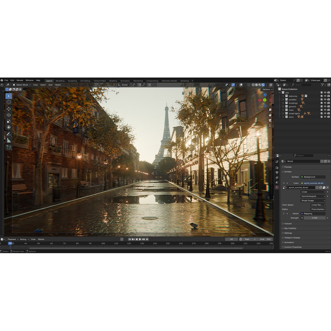 Paris Street Scene 3D Model – Urban Environment, Blender, FBX, OBJ - View 4