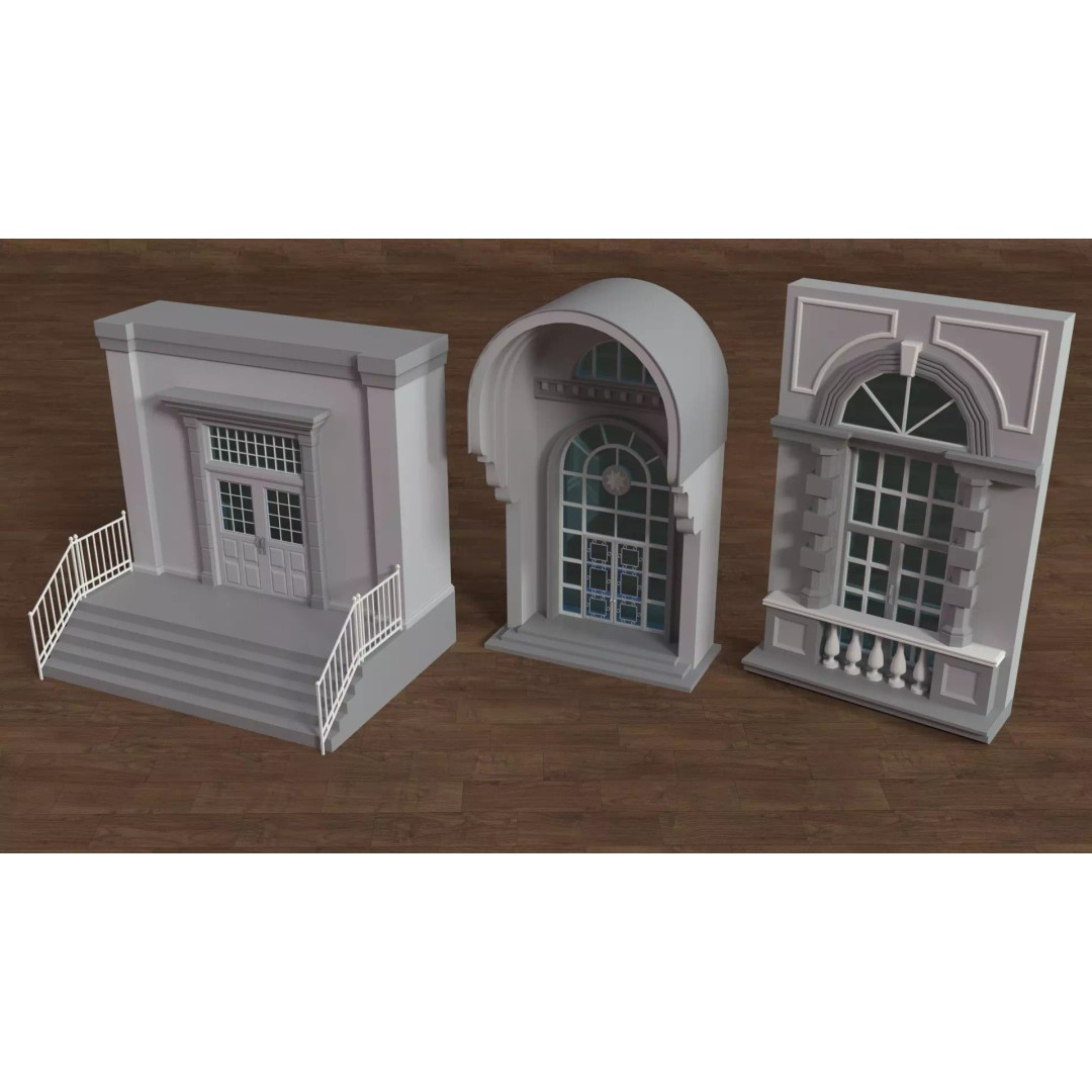 Building Facade 3D Model – Low Poly Architectural Collection, FBX - View 10