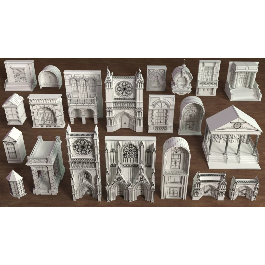Building Facade 3D Model – Low Poly Architectural Collection, FBX - View 3