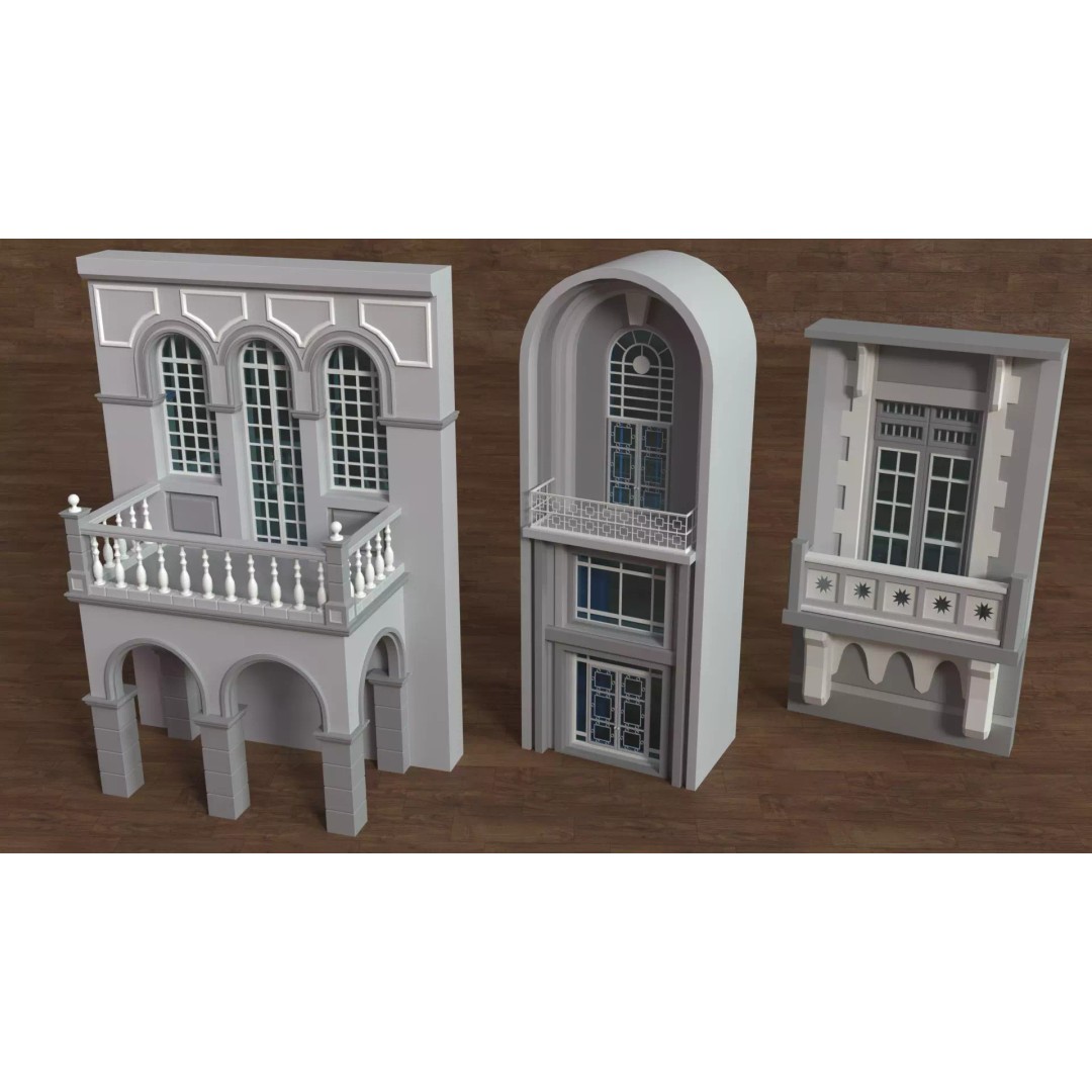 Building Facade 3D Model – Low Poly Architectural Collection, FBX - View 7