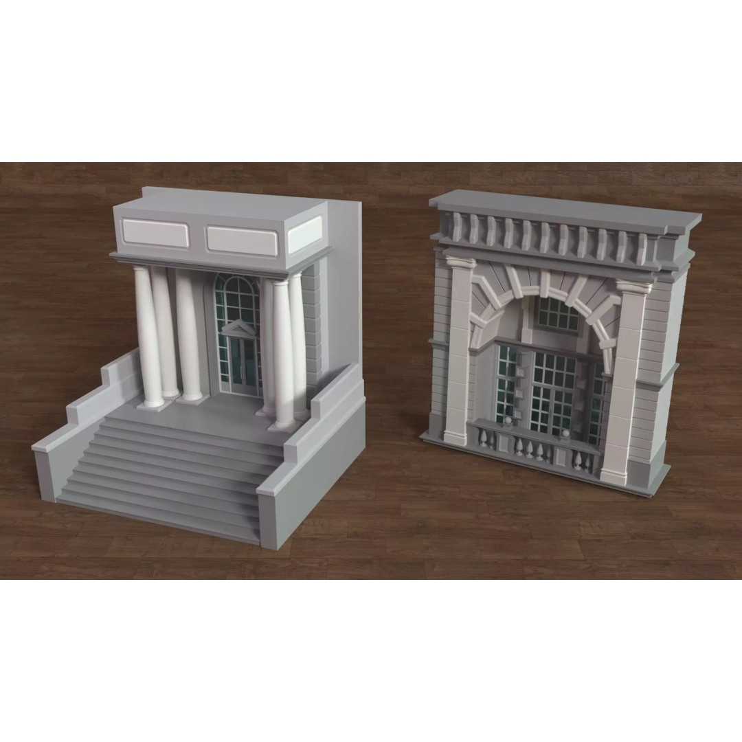 Building Facade 3D Model – Low Poly Architectural Collection, FBX - View 9