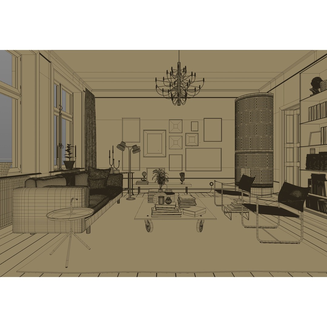 Swedish Interior Scene 3D Model – Fully Textured, Corona Renderer Ready