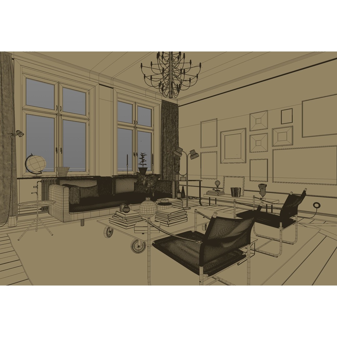 Swedish Interior Scene 3D Model – Fully Textured, Corona Renderer Ready - View 8