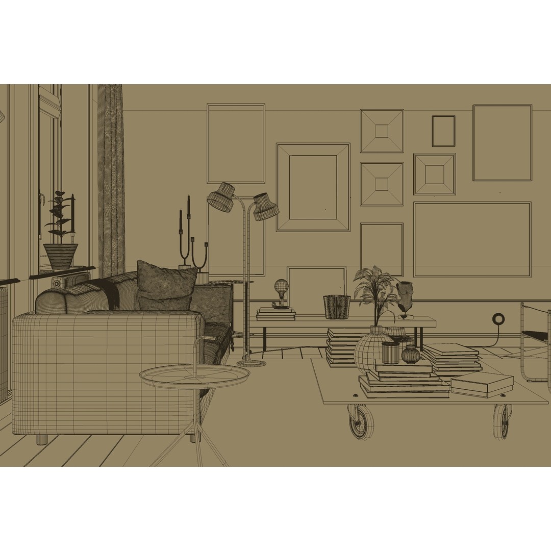 Swedish Interior Scene 3D Model – Fully Textured, Corona Renderer Ready - View 9