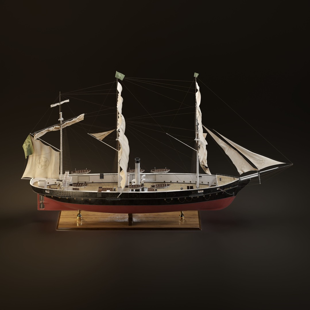 Steamsail Hartford Sail Warship 3D Model – Historic Nautical Asset, FBX, OBJ