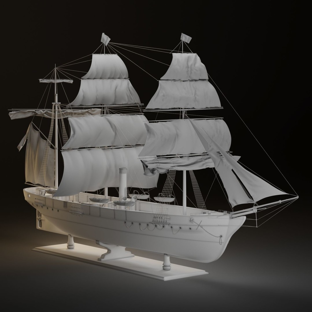 Steamsail Hartford Sail Warship 3D Model – Historic Nautical Asset, FBX, OBJ - View 10
