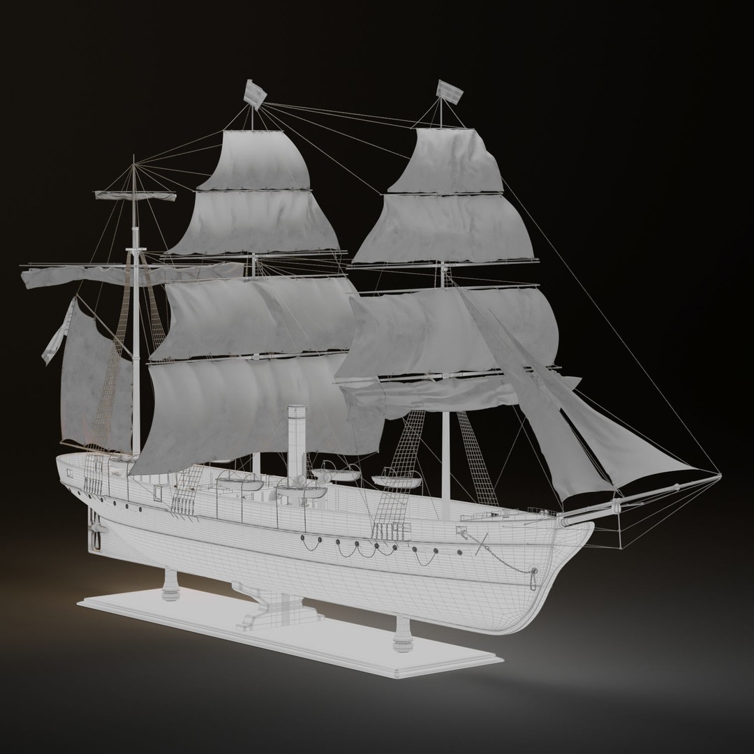 Steamsail Hartford Sail Warship 3D Model – Historic Nautical Asset, FBX, OBJ - View 11
