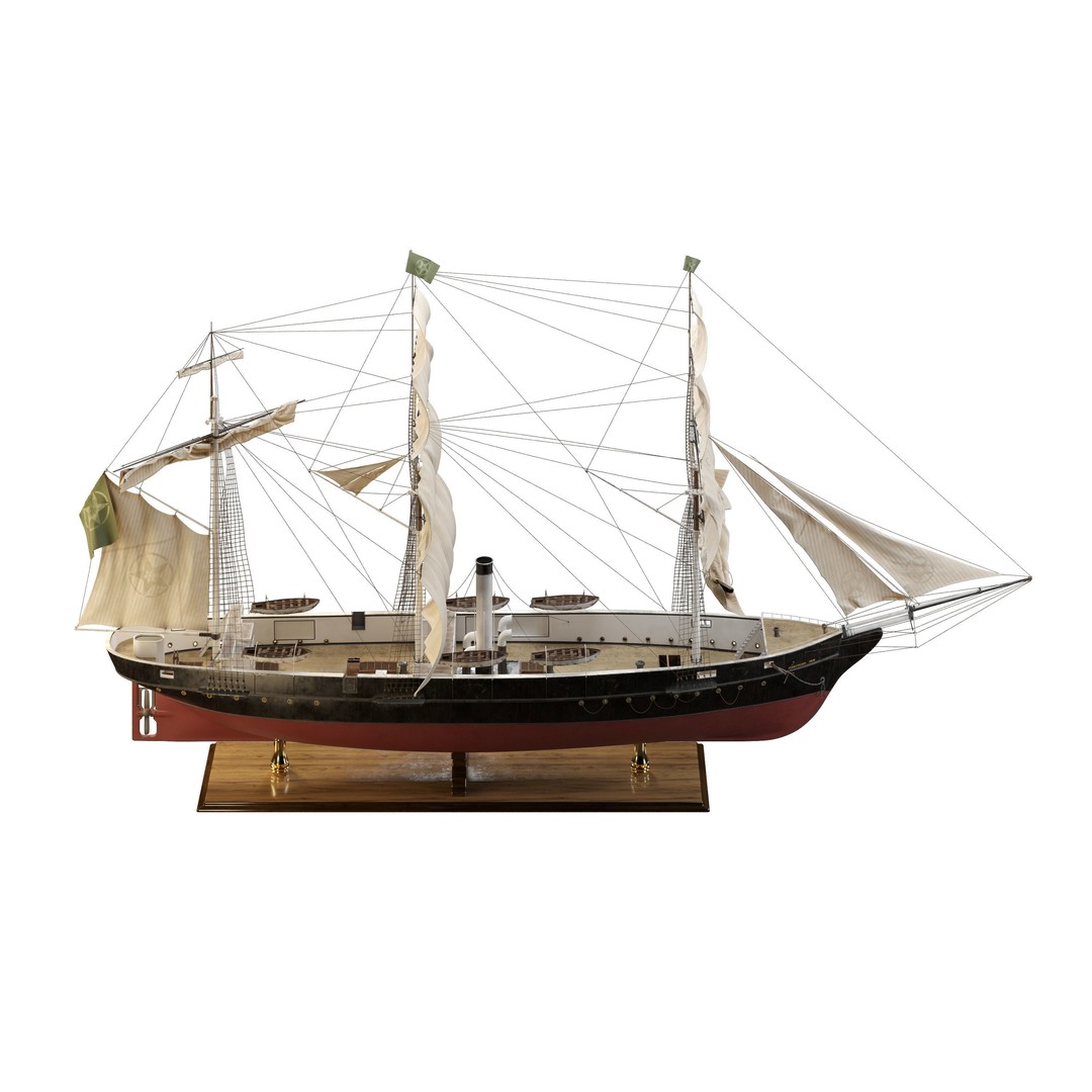 Steamsail Hartford Sail Warship 3D Model – Historic Nautical Asset, FBX, OBJ - View 3